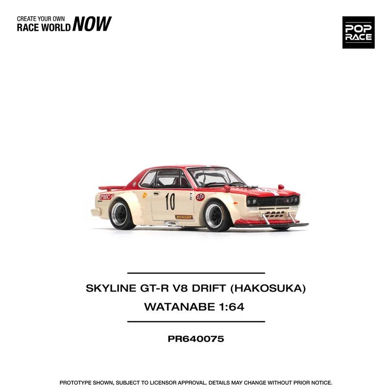 

Pop Race 1:64 SKYLINE V8 DRIFT HAKOSUKA NO.10 Watanabe Die-Cast Car Model Miniature Gifts