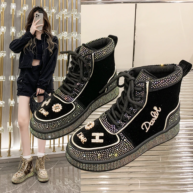 Winter new durian rhinestone with diamond dad shoes women's fashion trend diamond-encrusted platform shoes