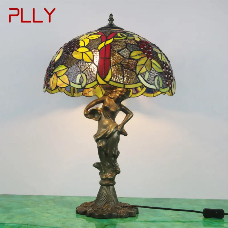 

PLLY European Tiffany Glass Table Lamp LED Creative Retro Fine Desk Light Decor For Home Living Room Bedroom Bedside