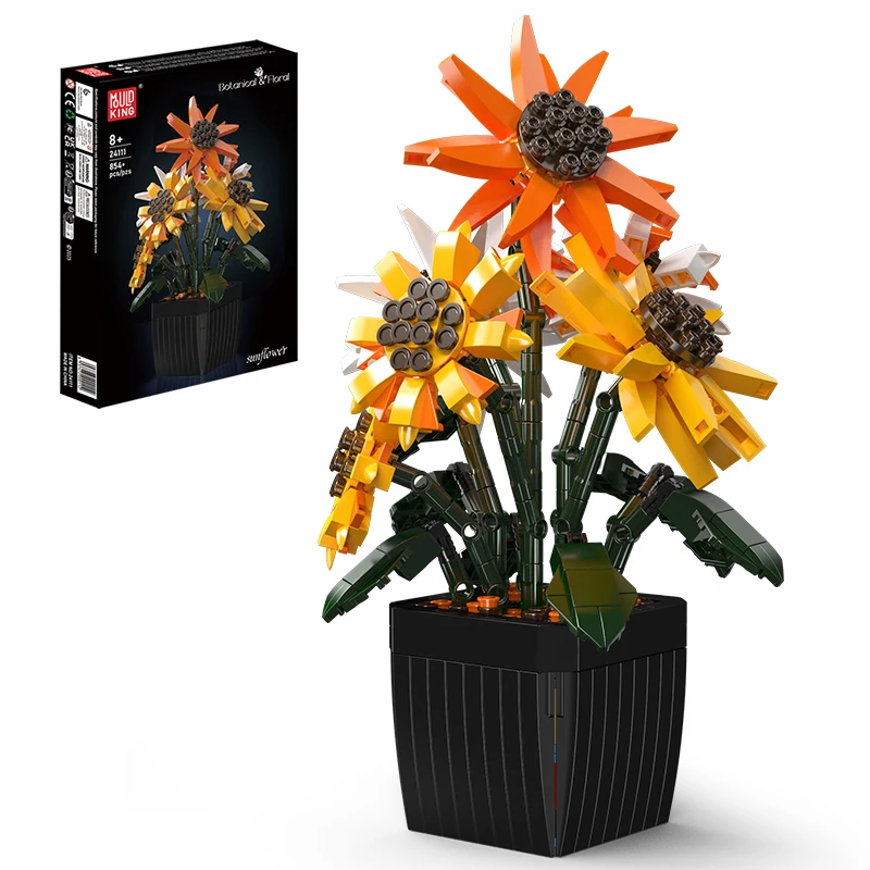 Mould King 24111 ramo de flores de juguete, conjunto de bloques de construcción de girasol MOC, decoración, juego de ladrillos de flores, regalo de Navidad para niños
