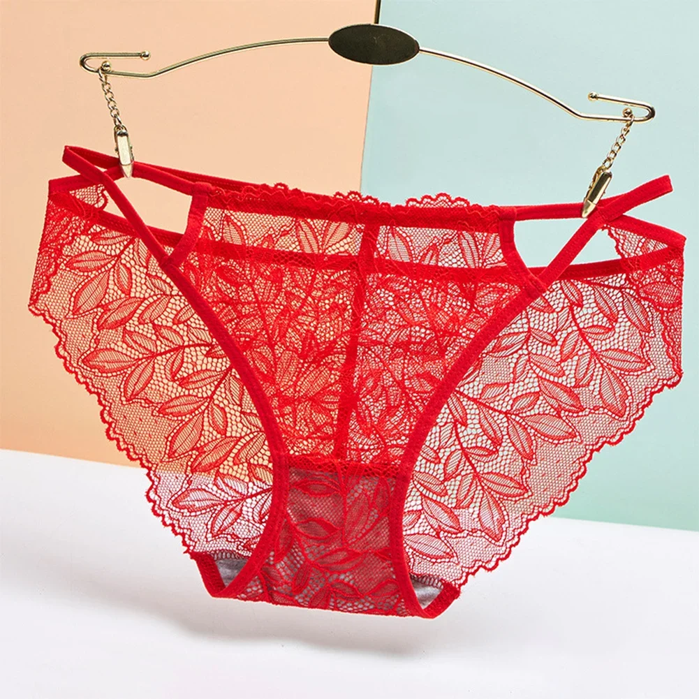 Women Panties See Though Lace Floral Briefs Sexy Mesh Sheer Underwear Girl Transparent Low-Waist Underpants Cotton Crotch Brief 