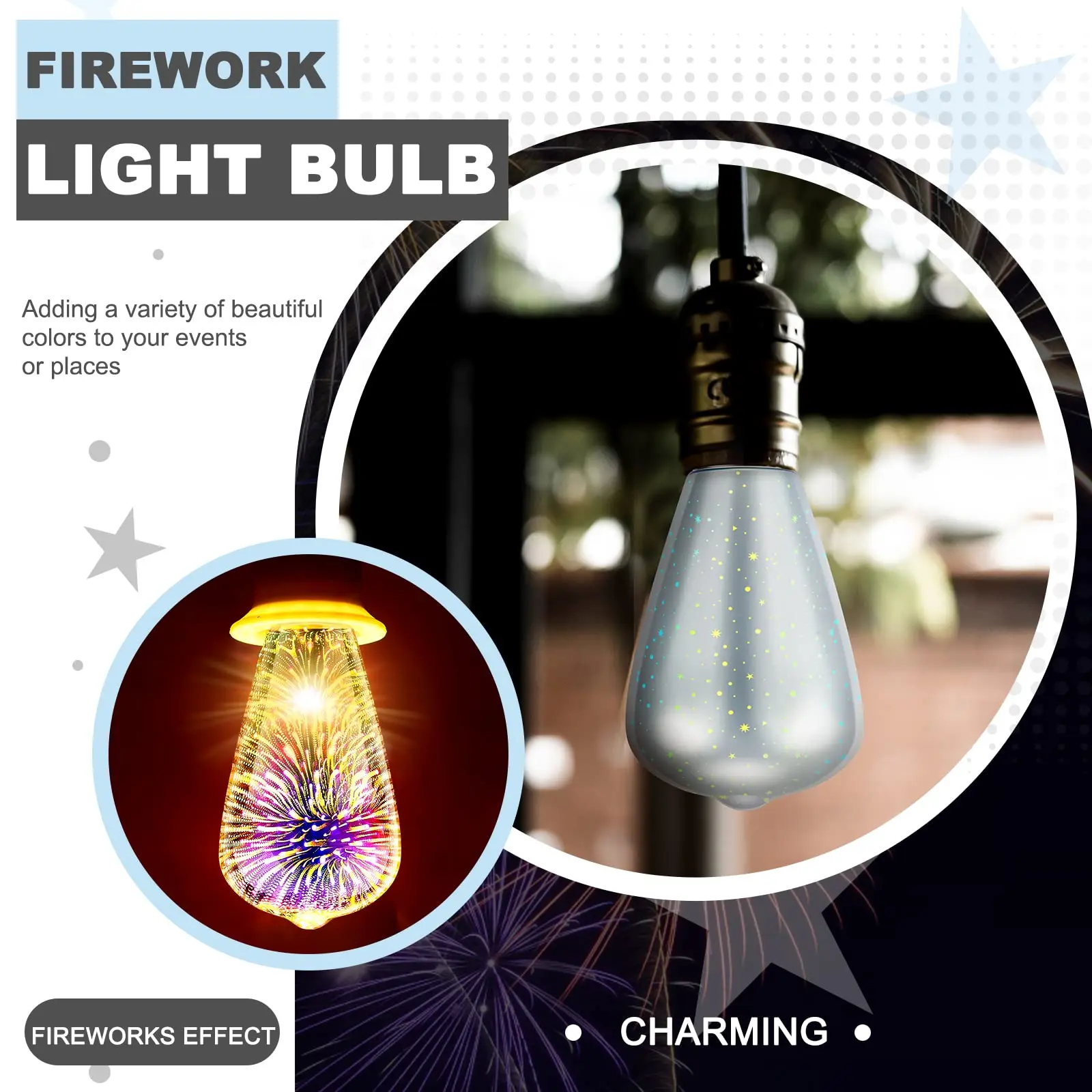 Lâmpada LED Edison Fireworks, Decoração 3D, Vintage, Lâmpadas Incandescentes, Retro, A60, ST64, 5W, 85-265V