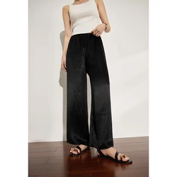 DUSHU Acetic Acid Cool Feeling Straight Tube Wide Leg Casual Pants For Summer New 2023 Versatile High Waisted Pants For Women