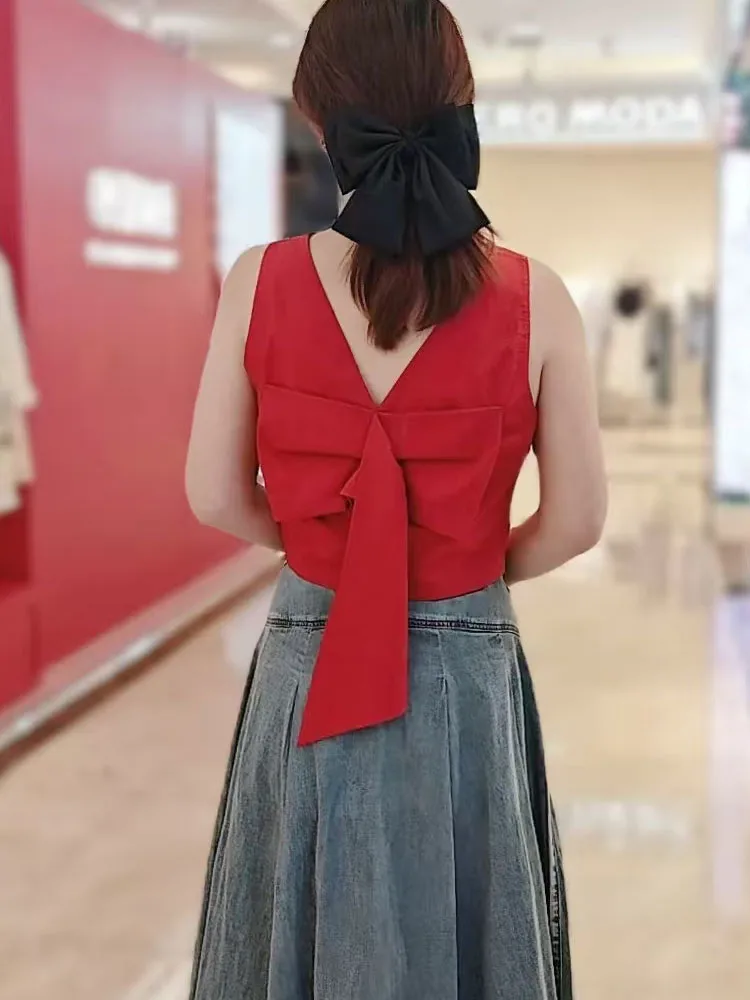 

Asymmetric Hemline Knot ort round Ne Svel Chiffon Top Princ Sle Sweet Wind Straight Cut UV Protectio...