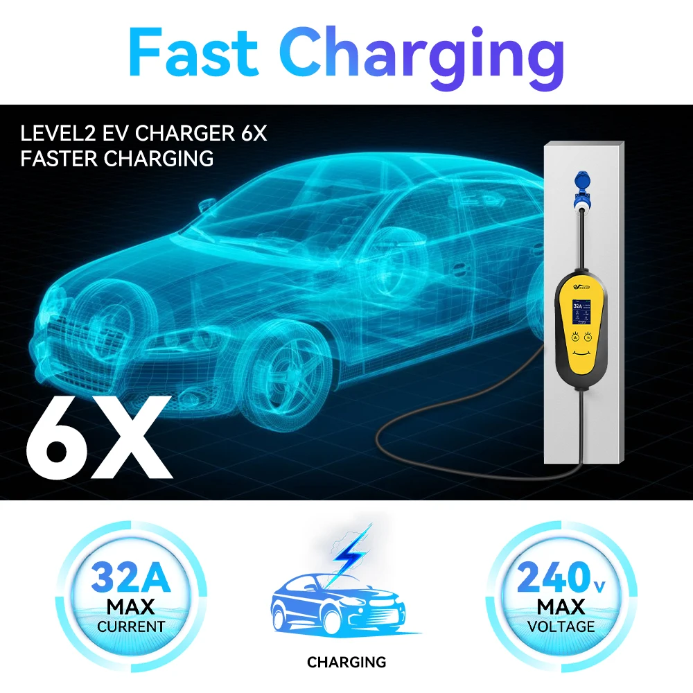 JDMEX 7KW EV Charger Portable Type2 GB/T 32A 1Phase EVSE Wallbox Charging for Electric Vehicle With Wireless APP Control Type1
