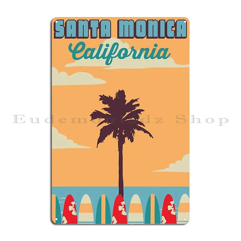 Santa Monica California Metal Plaque Poster Wall Cave Cinema Wall Cave Garage Decoration Create Tin Sign Poster