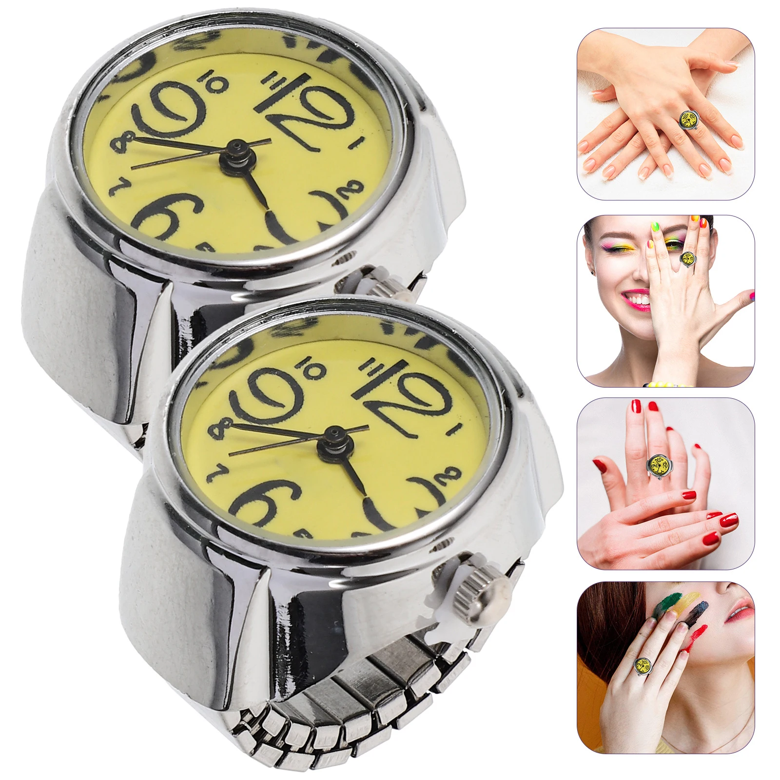 2 قطعة ساعة خاتم زوجين ساعات نسائية خواتم إصبع المعصم للسيدات مجوهرات صغيرة