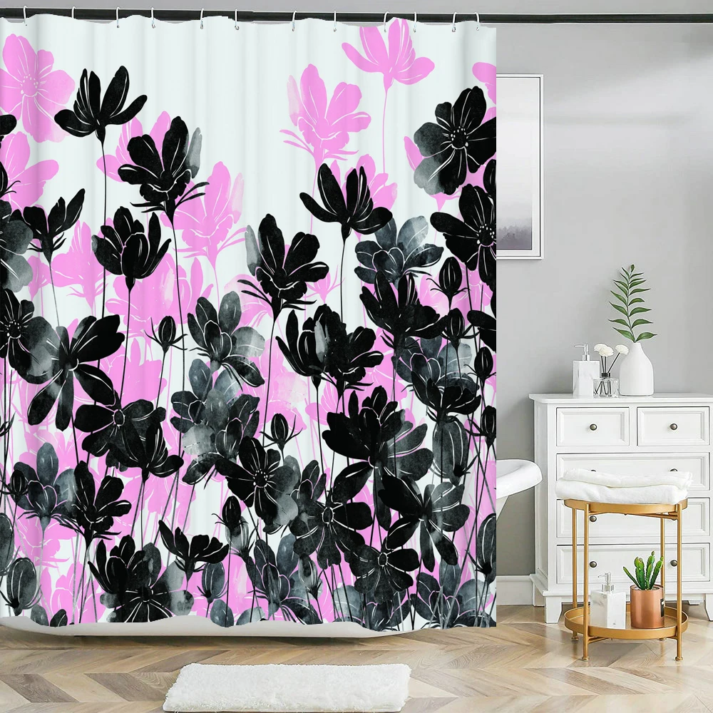 

Скандинавские цветы и листья, занавеска для душа, водонепроницаемая европейская ретро-цветочная занавеска для ванной, занавеска из полиэфирной ткани для декора ванной комнаты