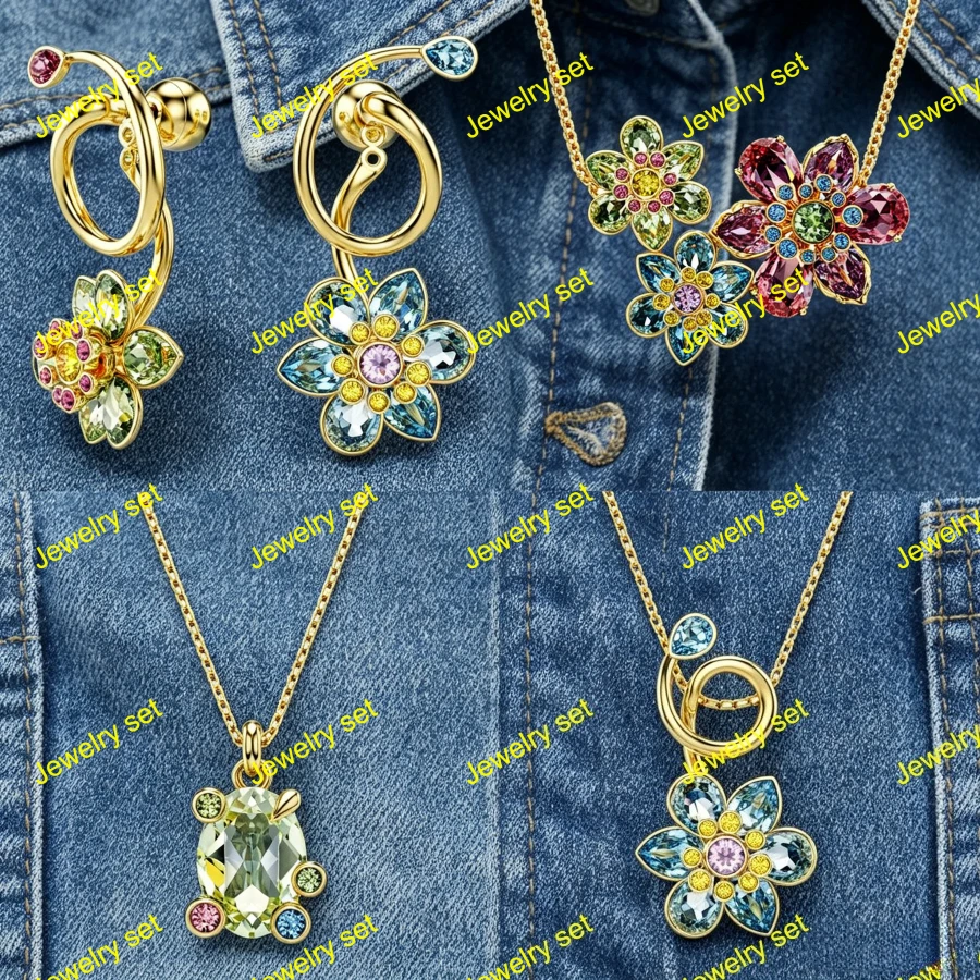 

Original Jewelry Set New Color Flower Crystal Boutique Irregular Earring Exquisite Necklace Ring Bracelet Wedding Gift for Women