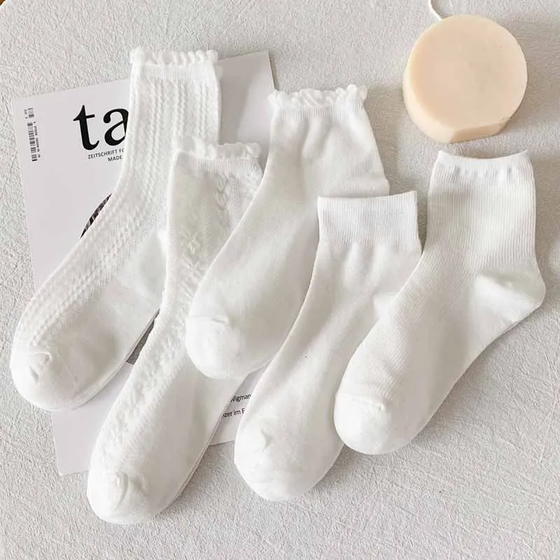 Japanese StyleJKGirls Mid-Calf Summer Thin Solid Color Versatile Lace Socks for WomenLolitaWomen's Socks