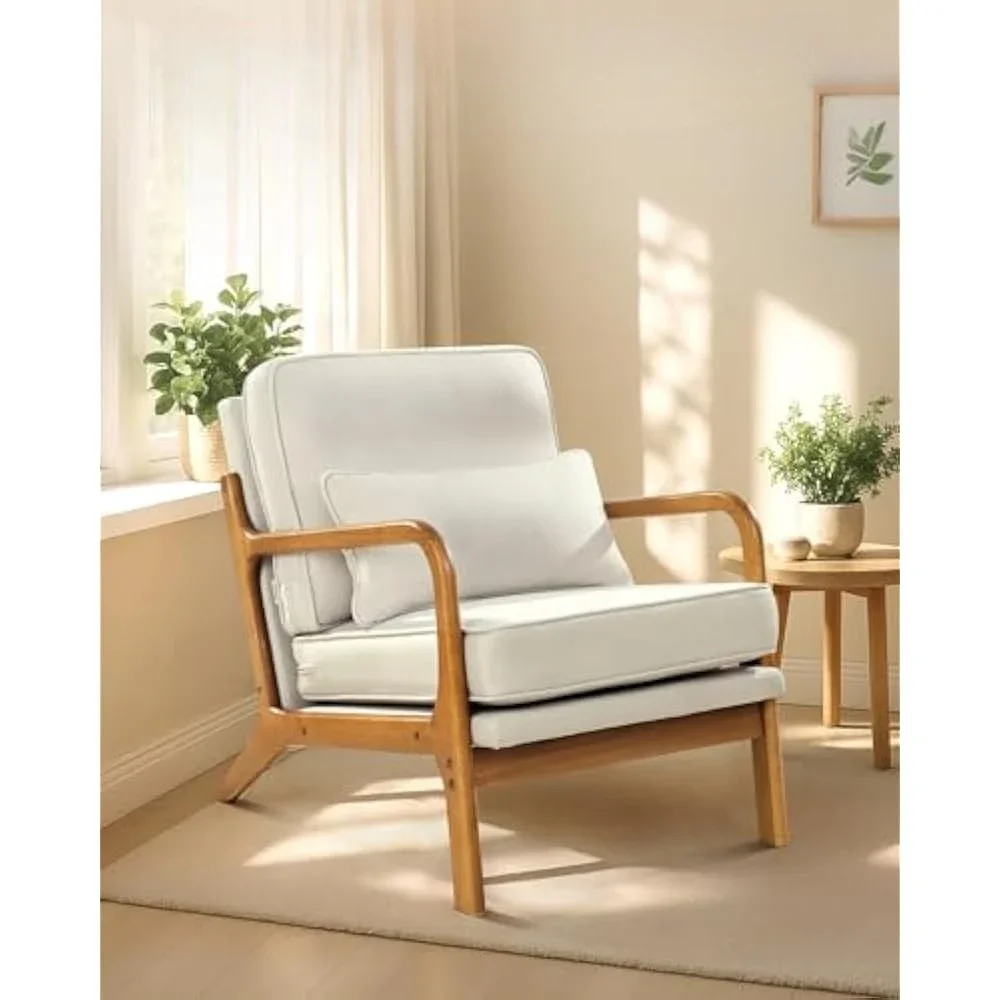 

Accent Chair with Solid Wood Frame and Non-Slip Legs, Upholstered Leisure Chairs with Linen Fabric and 5.7 in Thickened Cushion