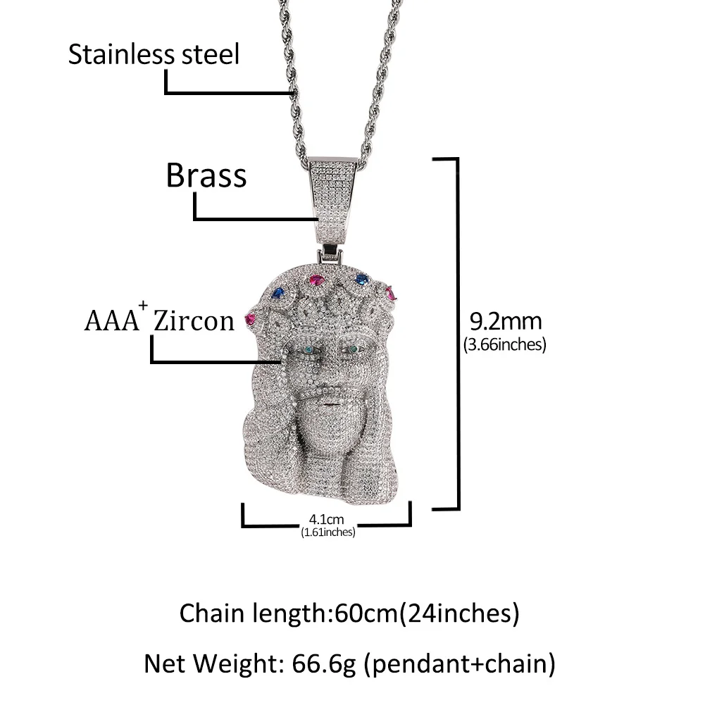 Uwin Christ Jesus Pendant With Big Clasp Full Iced Out Cubic Zircon Prong Setting Colorful CZ Necklace Fashion Hip Hop Jewelry