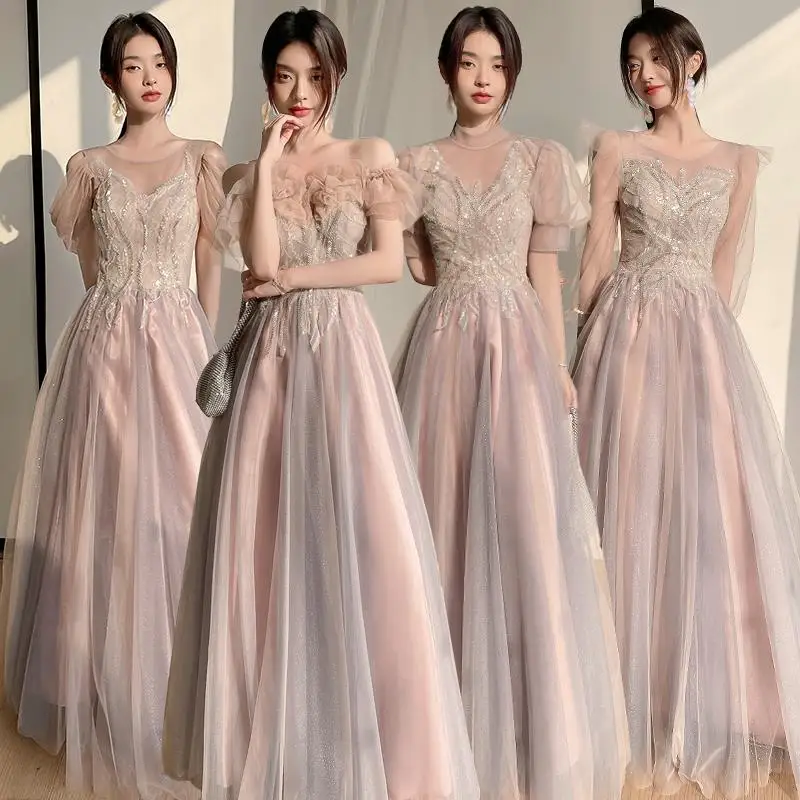 Women Formal Party Sweetheart Pink Bridesmaid Birthday Dresses Gowns Graduation Gown Off The Shoulder New Vestido De Festa