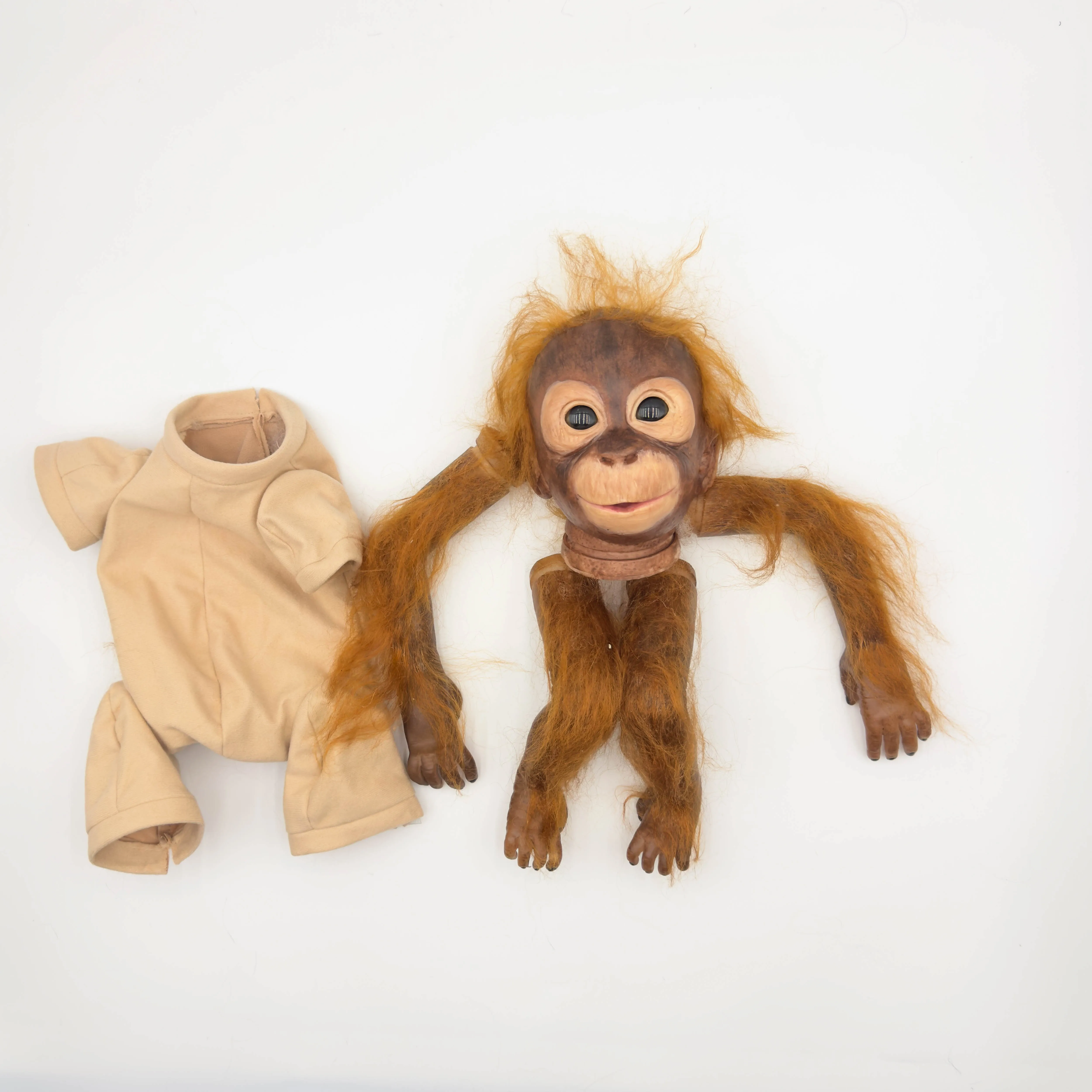 Npk 20 polegadas bonito macaco reborn bebê boneca peças com mohair pintado diy brinquedo cabelo castanho membros completos pronto para montar