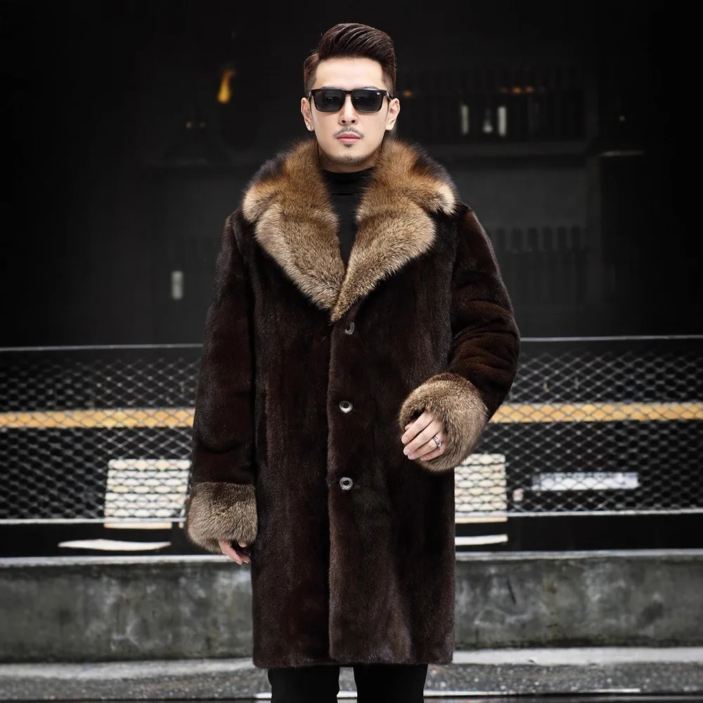 2025 Wysokiej jakości płaszcz ze sztucznego futra norek, średniej długości do długiego, ciepły i gruby, nowa męska kurtka futrzana na jesień i zimę