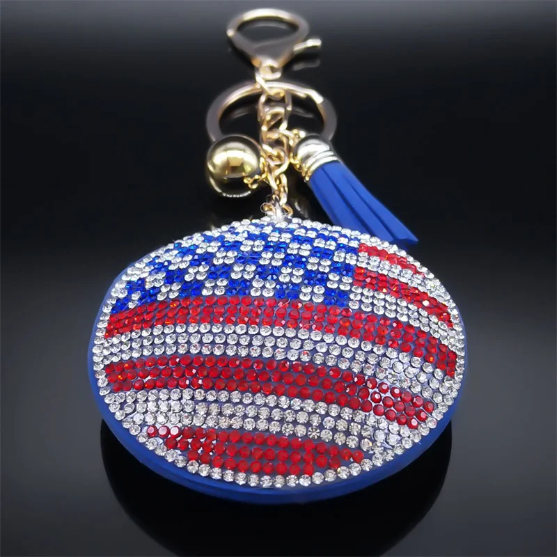 Amerikanische USA-Flagge Runde Schlüsselanhänger für Frauen/Männer Goldfarben Legierung Kristall Schlüsselanhänger Schmuck Porta Chaves Mulher K8726S01