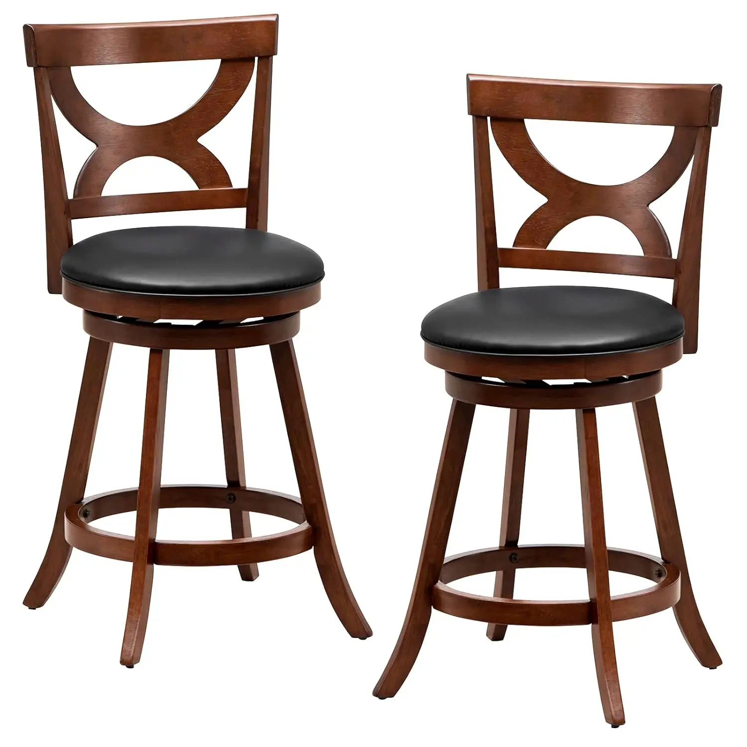 

24in Swivel Counter Stool Rubber Wood Frame Upholstered Backrest Footrest Kitchen Pub Home Espresso Customized