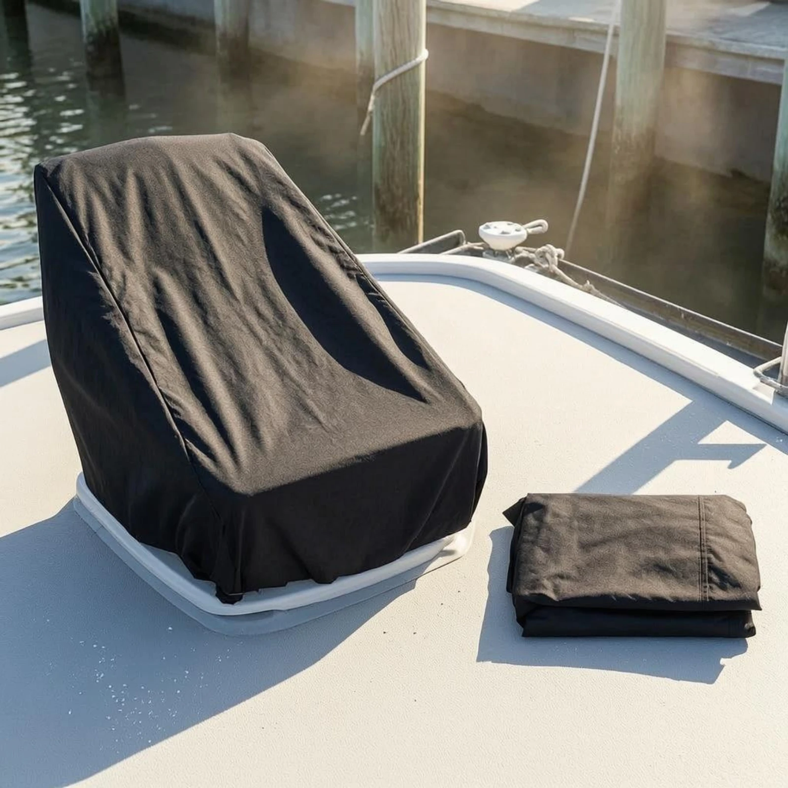 

Fitted Boat Seat Cover Oxford Material Helm Seat Cover Marine Gear Black Draped