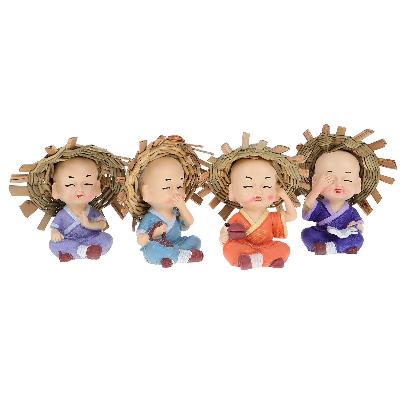 4 Stuks Miniatuur Monnik Zen Ornamenten Leuke Kleine Boeddhabeeld Chinese Feng Shui Decor Auto Dashboard Home Office Hars Monnik standbeeld