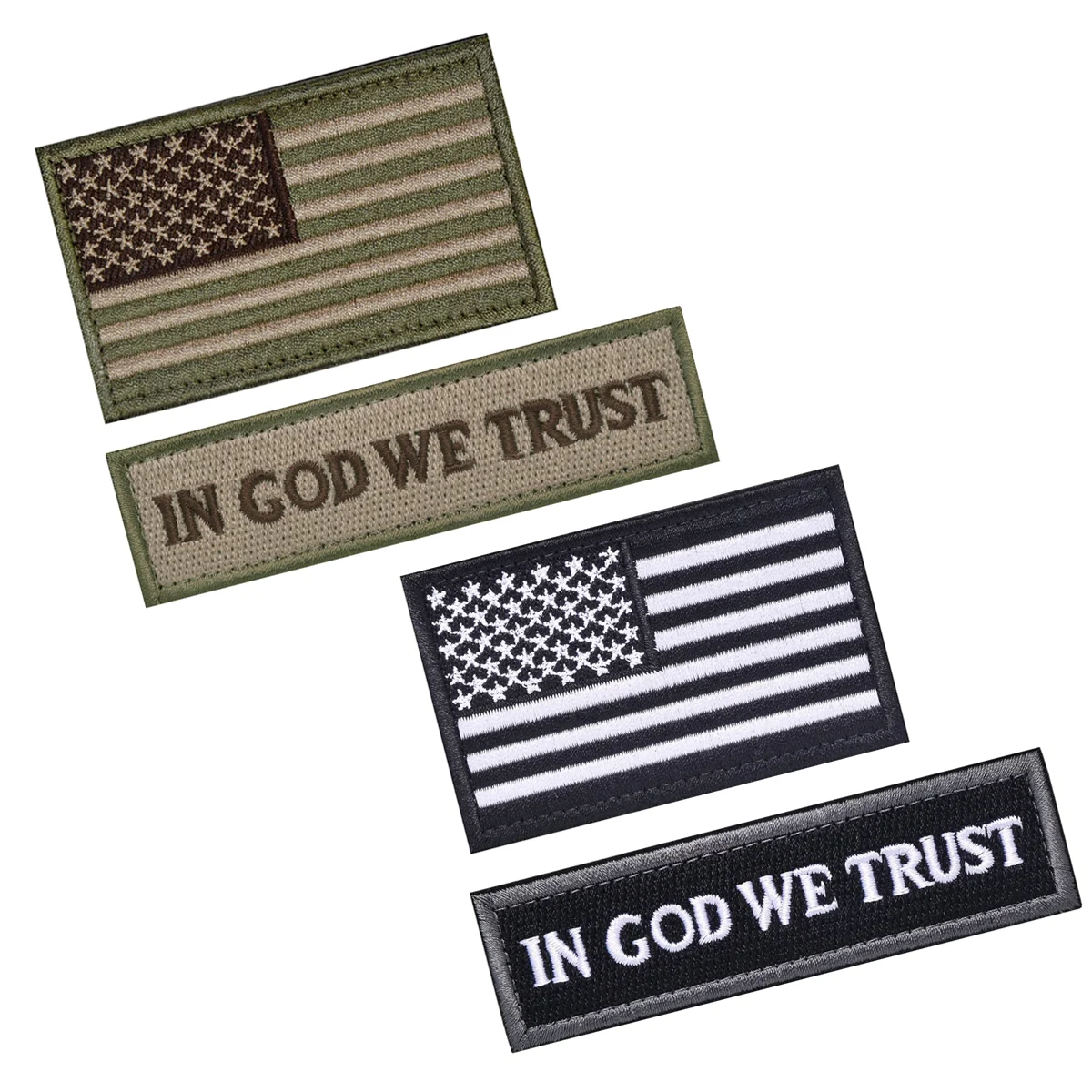 2pcs In God We Trust American Flag Hook Loop Patch Military Badge for Backpacks, Hats (Army Green & Black/White)