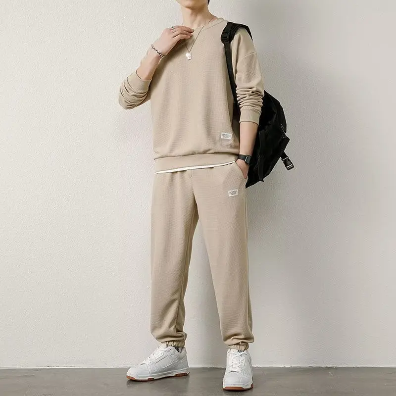 Antumn-conjunto deportivo informal para hombre, camiseta de manga larga y pantalones, ropa de estilo coreano, Primavera, nuevo