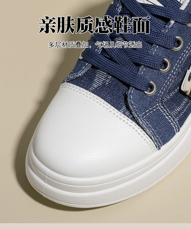 Neue Hip-Hop-Style Denim-Canvas-Schuhe Größe 43 Damen-Plimsolls mit Leoparden-Detail Niedrige Sneakers Damen Mode Freizeittrainer Turnschuhe – Detail 9