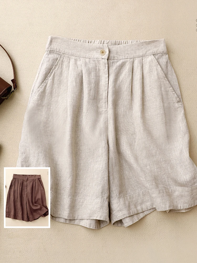 

Ретро на пуговицах, чистый цвет, хлопок, лен, повседневные прямые ноги, пять оргов, большие размеры, женские эластичные пояса, широкие ноги, летние