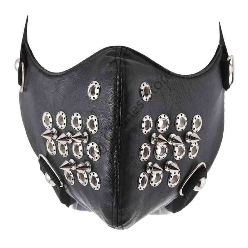 M68A Protective Use Mask Gothic Design Black PU Leather With Metal Decors Adjustable Design For Halloween Cosplay Parties