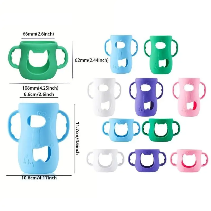 U13F حامل مقبض زجاجة مريح، غطاء مقبض زجاجة حليب الأطفال، يشجع على تطوير الإمساك