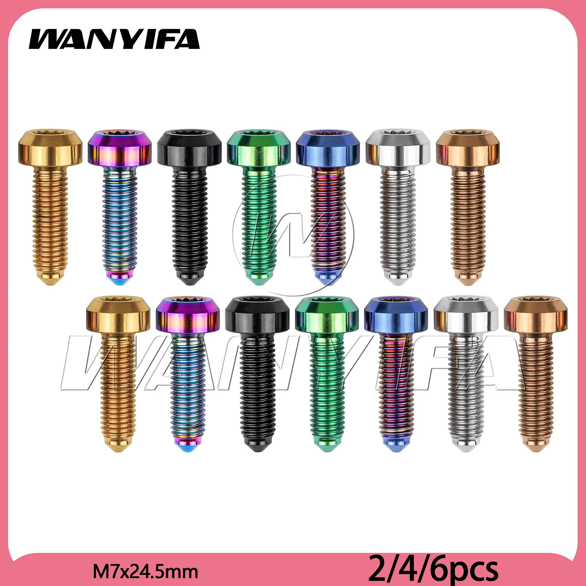 Wanyifa 2/4/6pcs Titanium Bolts M7x24.5mm Drive Forged Head 8mm Spline Socket Forged Head BBS Split Rim