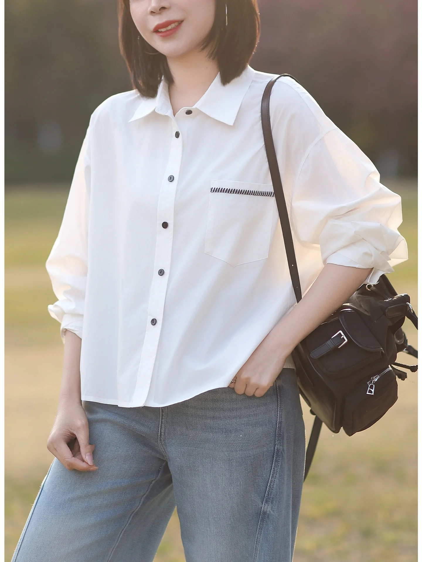 

Tree Also Sli Casual Loose Women's Long Sve irt ort Outerwear Spring 2026 Breathable Comfortable Korean Version