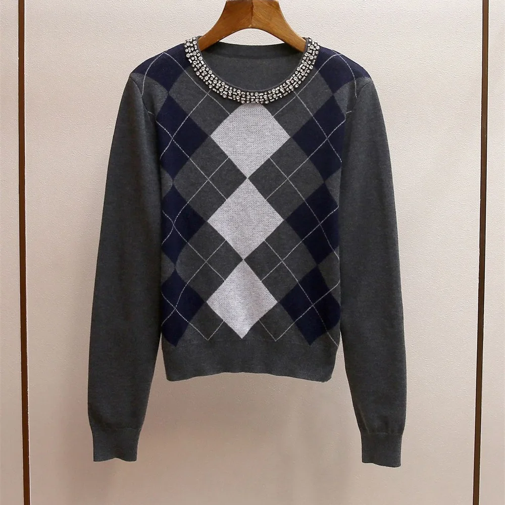 

2025 Women's Winter Clothing, Sweaters, Diamond Jewelry, Round Neck Women's Pullover, Y2K New Fashion Versatile Shirt bra