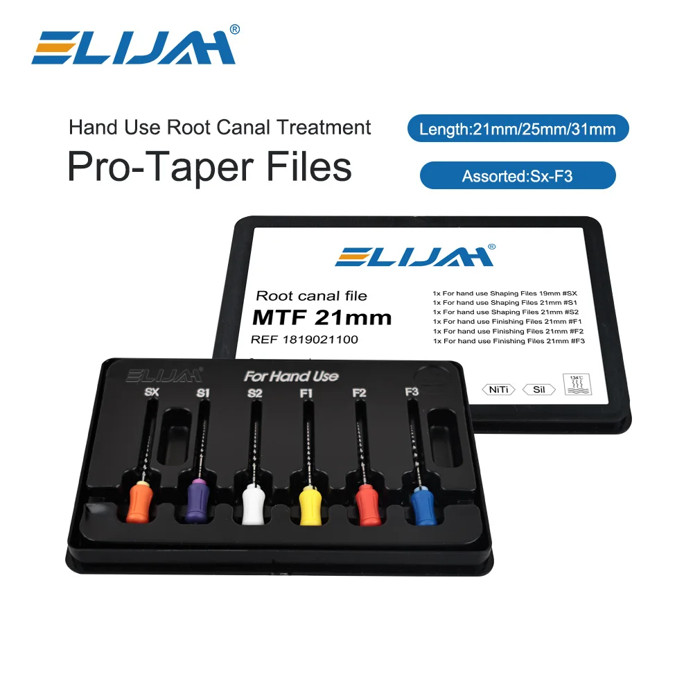 ELIJAH 6Pcs/box NITI Dental Hand Use Root Canal Treatment Pro-Taper Files 21mm/25mm/31mm Super Rotary Files Dental Shaping Tools