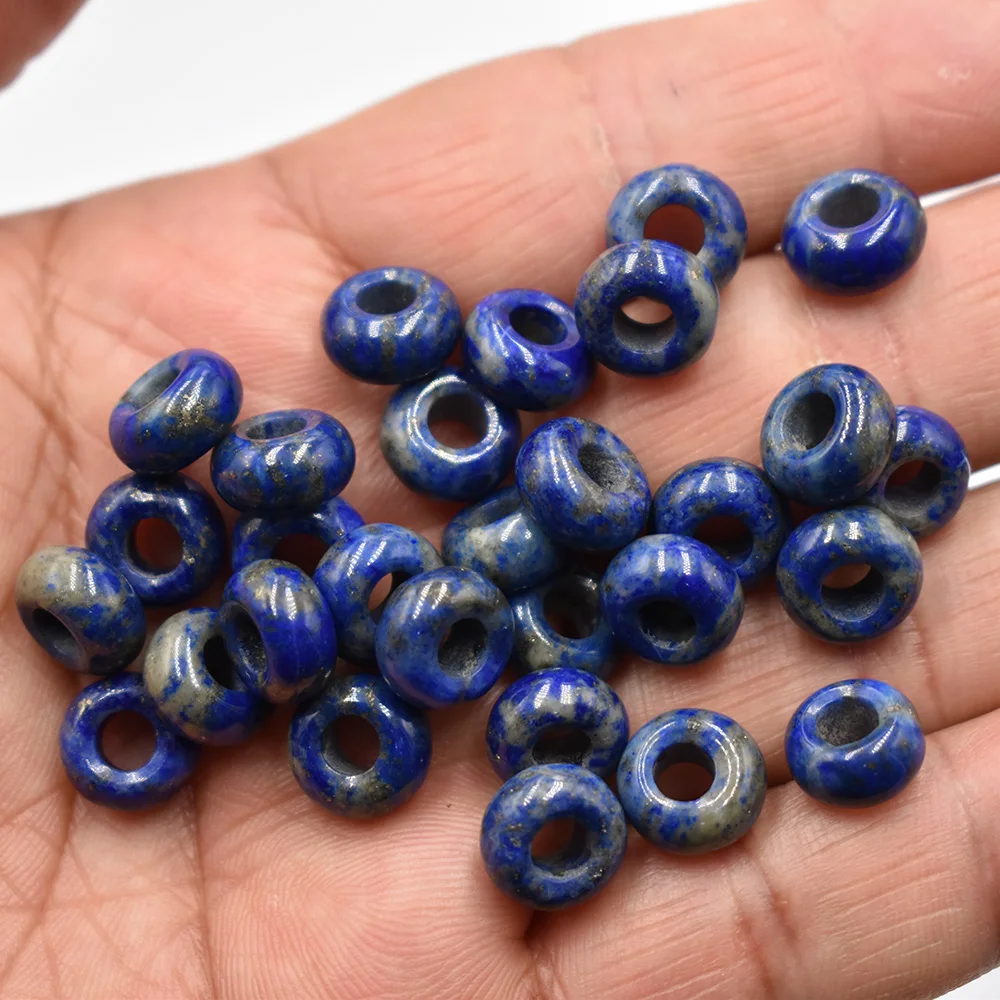 Großhandel 50 Stück/Lot Modische Naturstein-Lapislazuli-Rundperlen mit großem Loch 10mmx5mm für Schmuckherstellung, kostenloser Versand – Detail 2