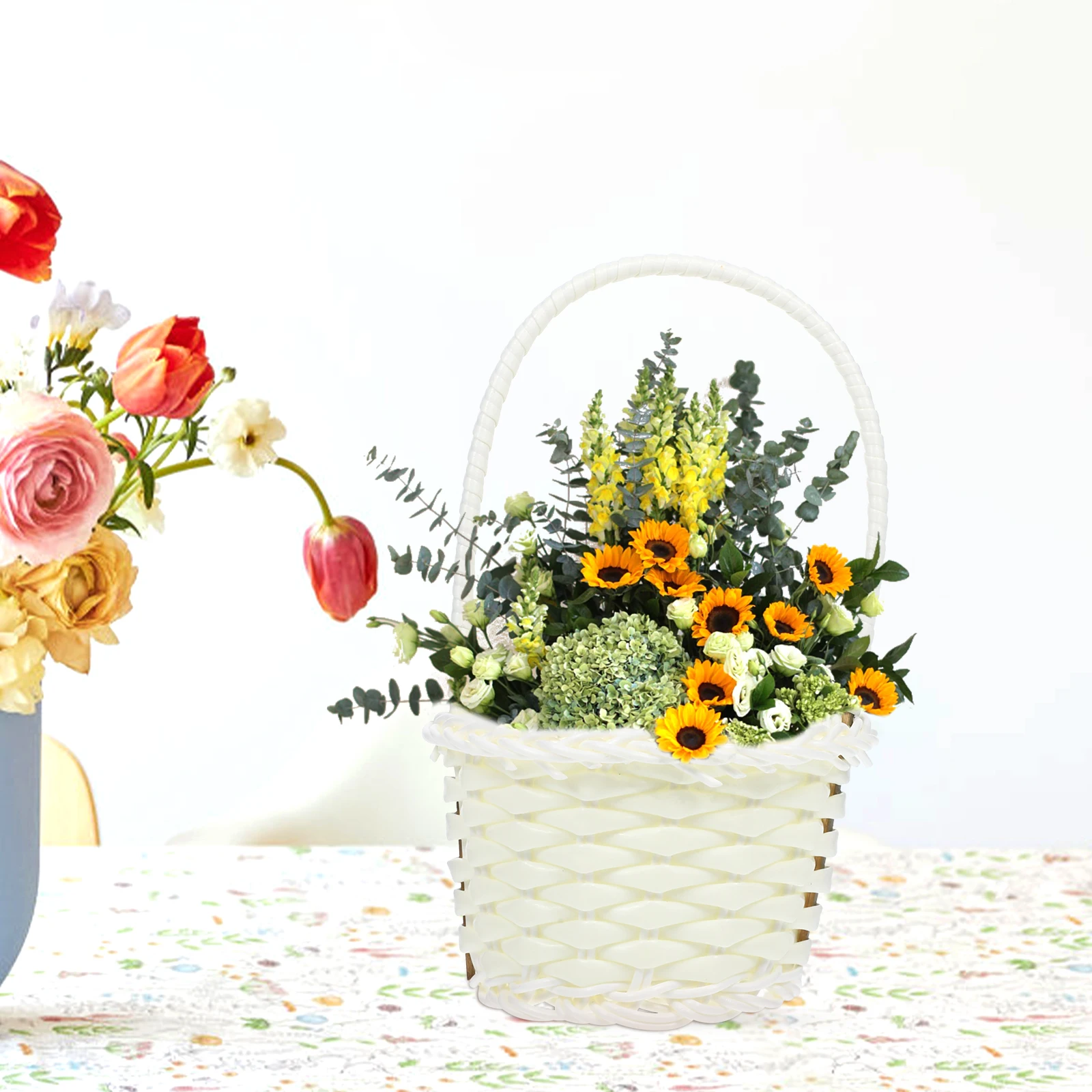 

5Pcs Plastic Rattan Baskets Small Storage Baskets for Home Kitchen Bathroom ganizer Woven Basket Bamboo Rustic Style