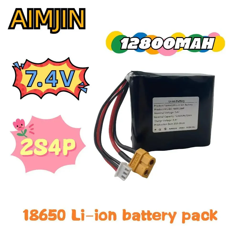 

2S4P 7.4V 12.8Ah High Capacity UAV Rechargeable Li-ion Battery For Various RC Airplane Drone Quadrotor XH2.54-3P XT6