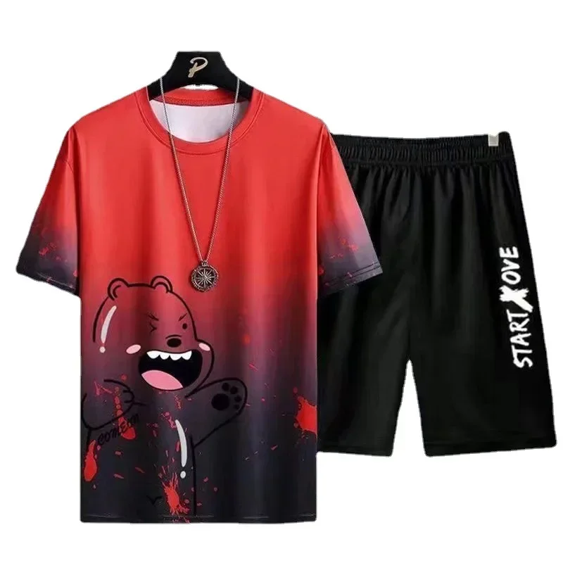 Trendy Men\'s Summer Shorts Set Gym Outfit Student Short Sleeve T-shirt 2 Piece Set Tracksuits Men Casual Men Clothing Joggers