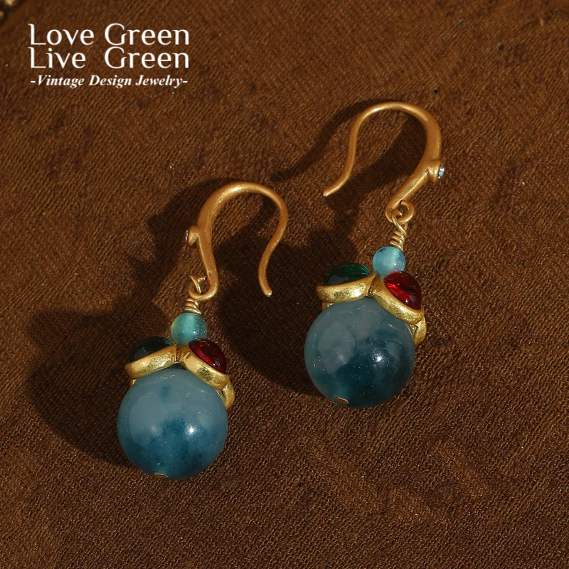 

Vintage Blue Glass Water Droplet Beading Earring For Woman Accessories Gold Color Jewelry Making Materials Luxury Christmas