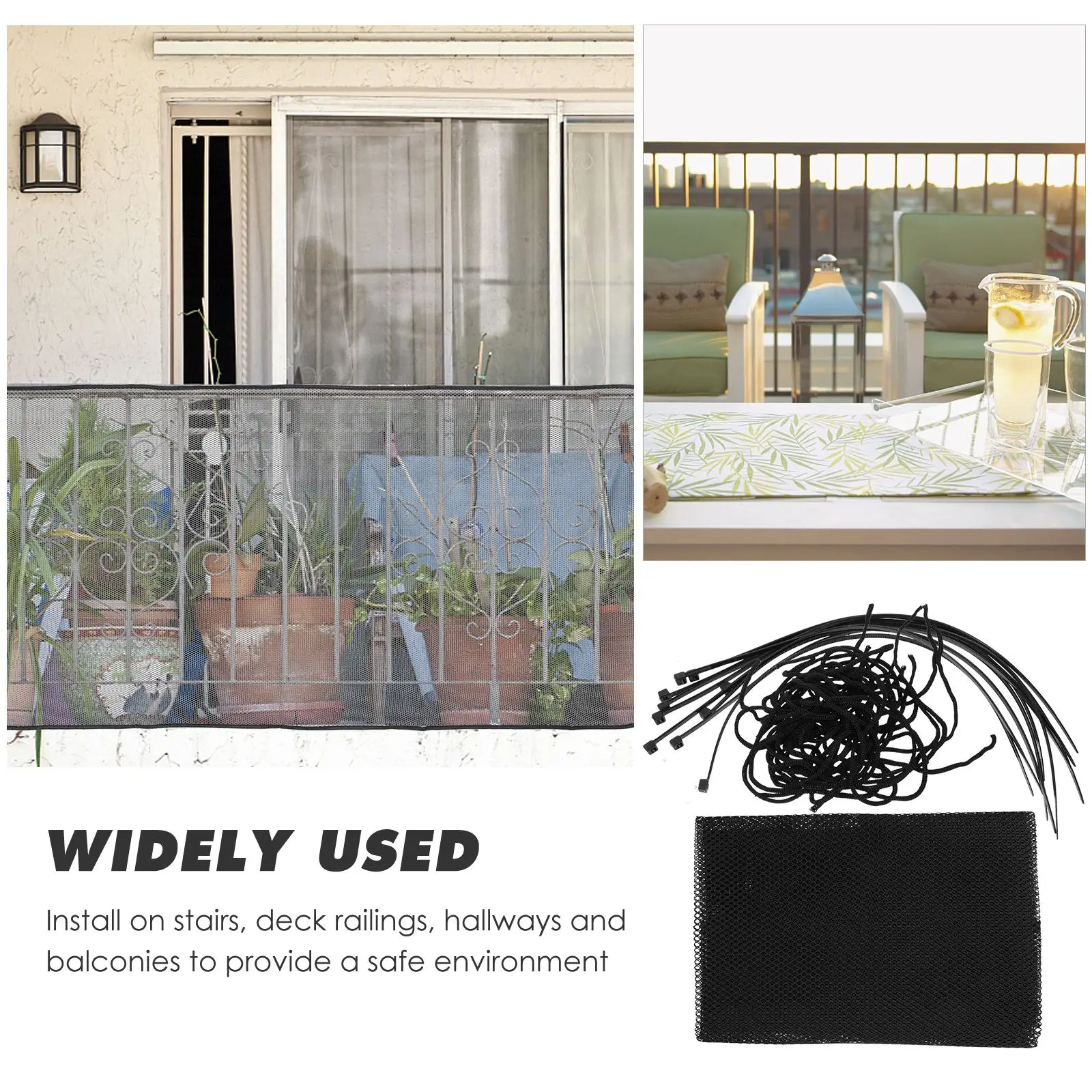 Stair Protection Net Thick Mesh Black 15 Nylon Cords 10 Buckles Baby Pet Safety Balcony Guard Stairs Railing Cover Indoor