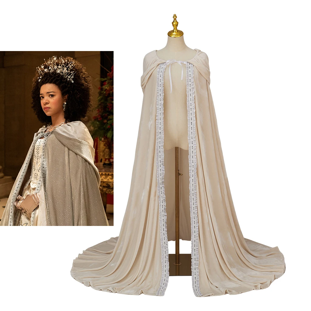 

Queen Charlotte Cosplay Wedding Costume Medieval Victorian Hooded Cape Halloween Carnival Party Viking Robe Cloak