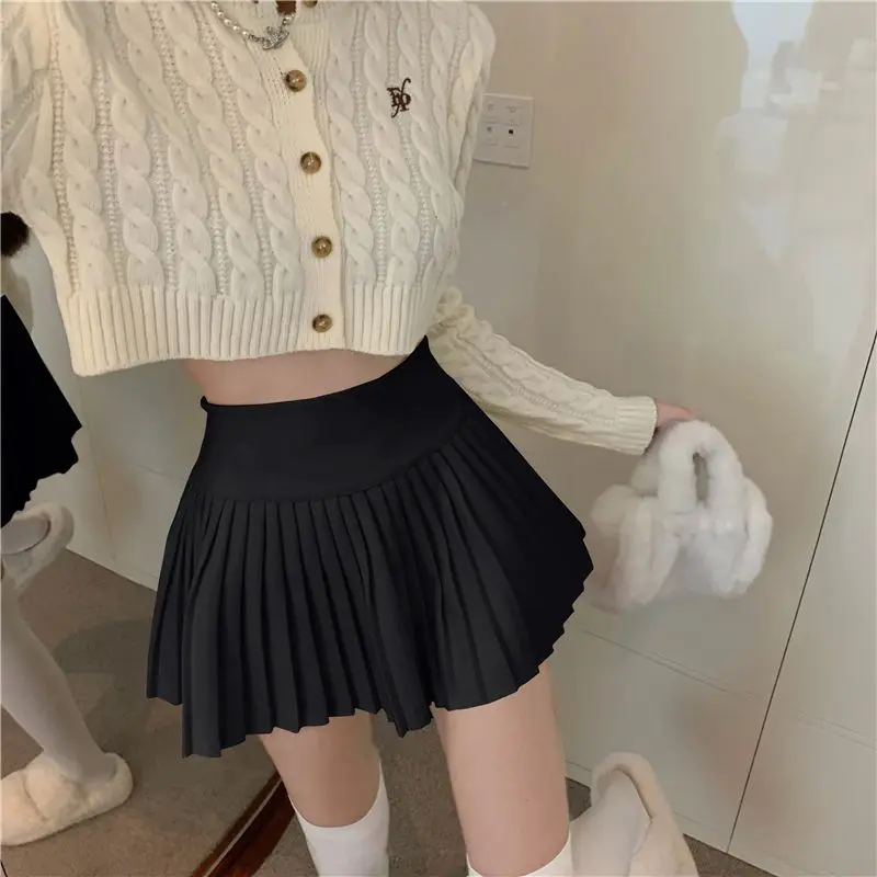 Women\'s Trend High Waist Pleated Skirt Spring Autumn New Solid Color All-match Youth Short A-line Skirt Sweet Fashion Clothing