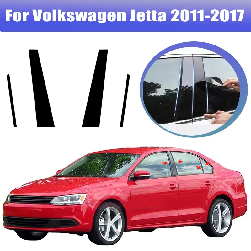 

4pcs For Volkswagen Jetta 2011-2017 2012 2013 Window Trim Covers Center Film Column B C Pillar Posts Sticker Car Accessories