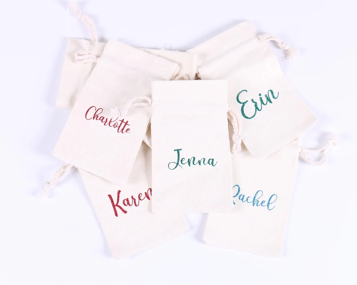 20 Pcs Customized Canvas Drawstring Bags - Gift Pouch Jewelry Sack Bridesmaid Hen Bachelorette Birthday Sleepover Bridal Shower