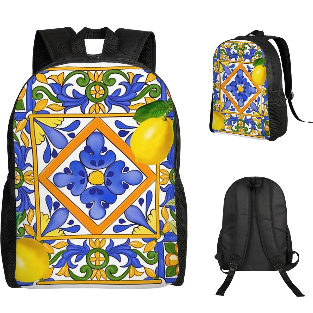 Summer ,Sicilian Tiles ,citrus,oranges Student Backpack School Bag Hiking Travel Daypack for Boys Girls Bookbag Shoulder Bags