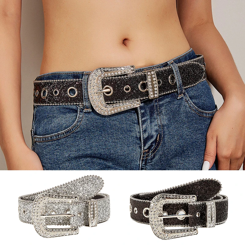 

Goth Rhinestone Belts Women PU Leather Strap Rhinestone Belts Western Cowboy Girls Fashion Y2K Belt for Jeans Men