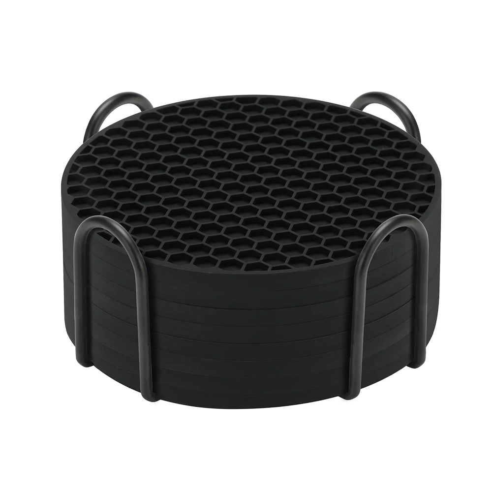 Silicone Coasters Set with Holder for Drinks Beer Coffee Suitable for All Kinds of Cups Hot Or Cold Anti-Slip Non-Stick