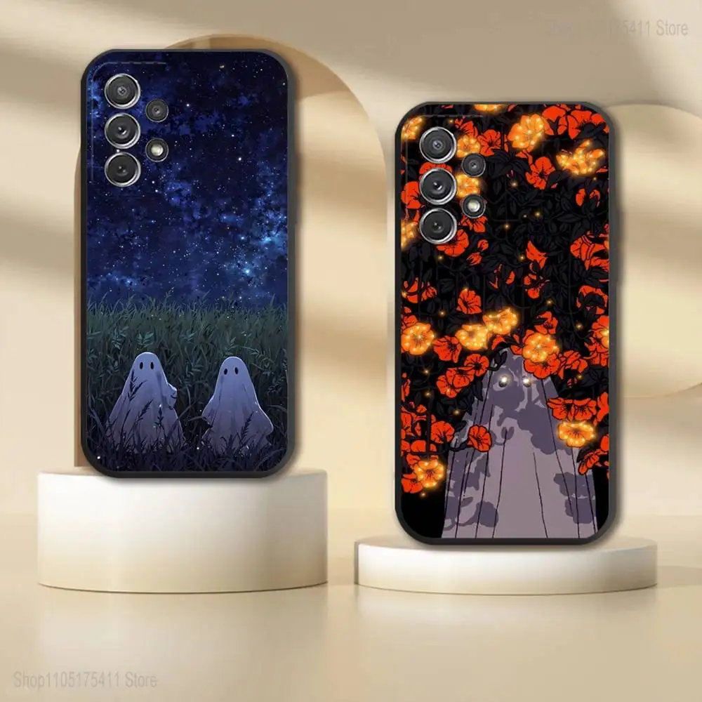 

H-Halloween Cute Ghost Phone Case For Samsung S 25,24,23,22,30,21,10,9,Ultra,Plus,Lite,FE,4,5G Black Soft Case