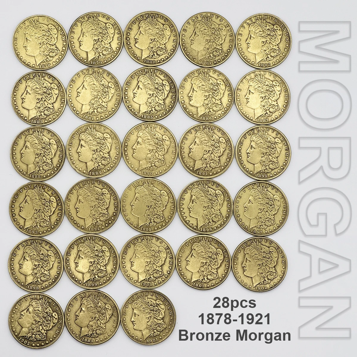 

28pcs/set US 1878-1921 Rare Bronze Morgan Copy Coins, Essential Artworks for Collectors, Home Decoration, Christmas Gifts