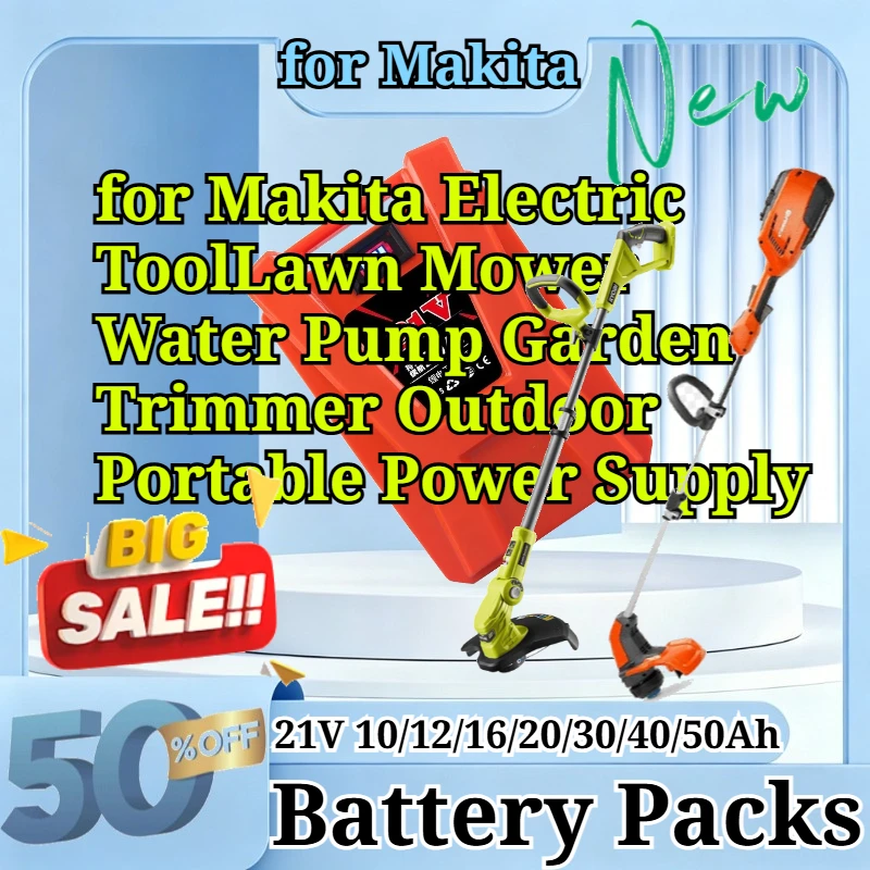 21V 10-50Ah Backpack Lithium Battery Pack with BMS & LED Indicator Compatible with Makita Electric Tool Lawn Mower Water Pump