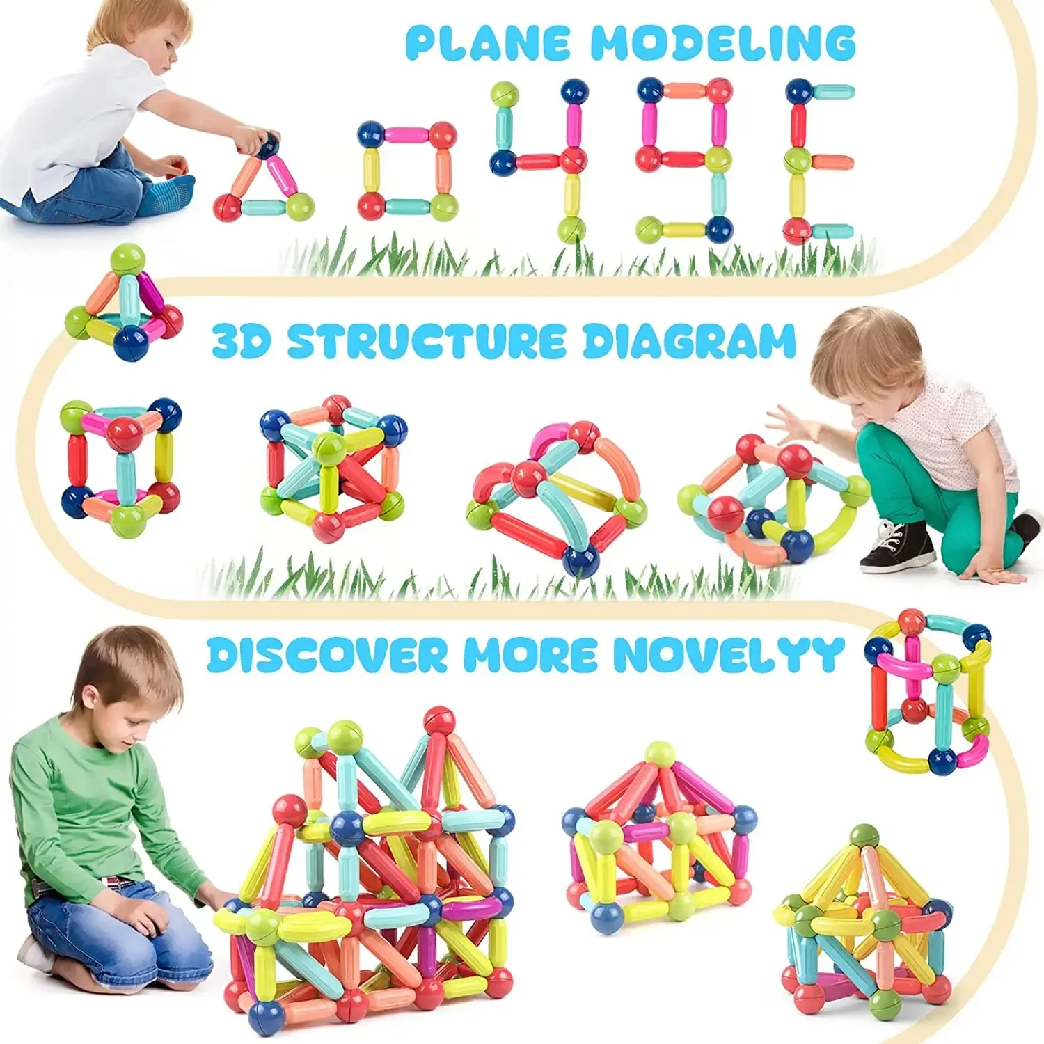 Montessori Educational Toy Magnetic Building Blocks Toy Magnetic Construction Set Magnet Ball Sticks Rod Games For Kids Baby